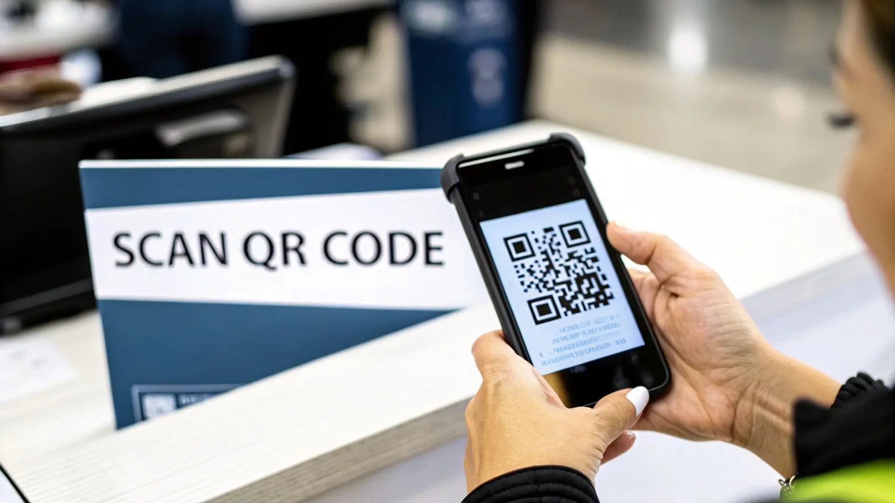 Person holding a smartphone to scan a QR code
